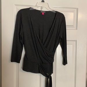 Gray knit wrap top